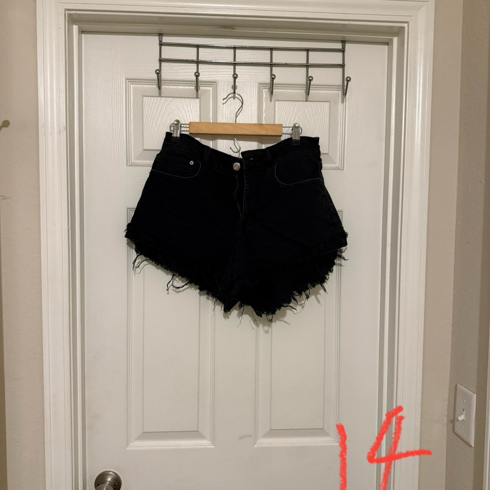 American Eagle Outfitters Black Jean Shorts Distressed Frayed Hem